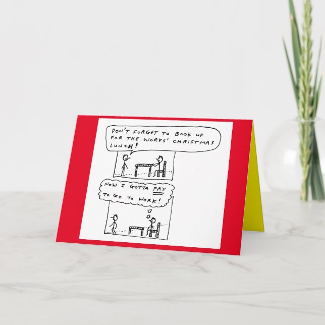 Funny Work Christmas Party Cartoon Joke Holiday Card (Front)
