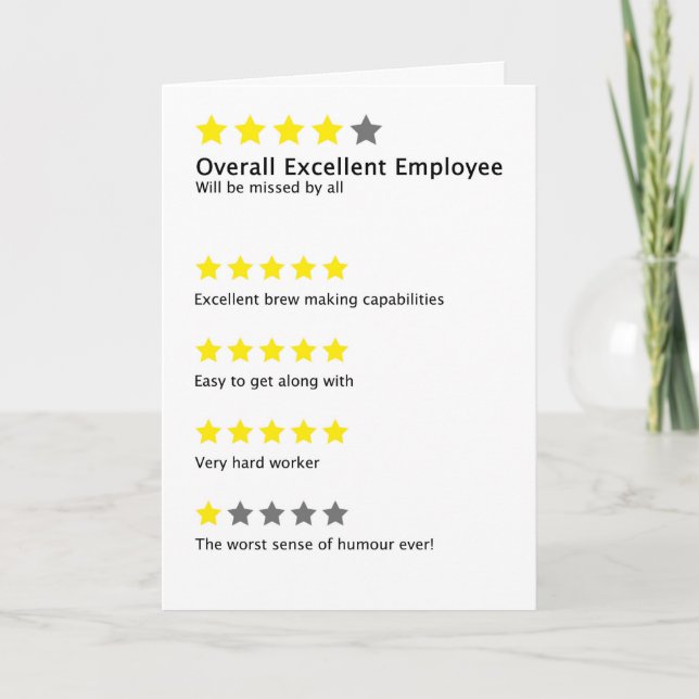 Funny Work Leaving Employee Review Joke Card (Front)