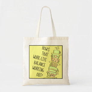 Funny Work Life Quote Pastel Leaning Coffee Cups Tote Bag