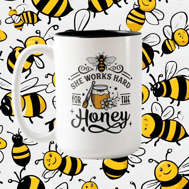 funny worker bee add monogram Two-Tone coffee mug (Creator Uploaded)