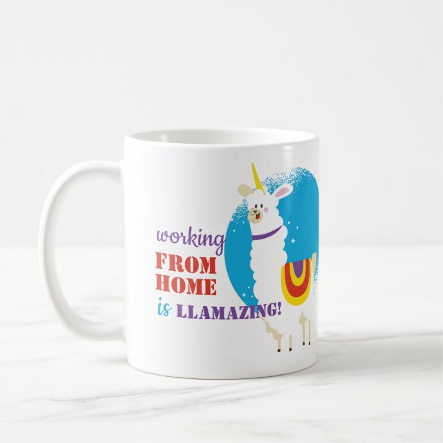 Funny Working From Home Is Llamazing Llama Drama Coffee Mug (Left)