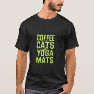 Funny Workout Distressed Coffee Cats and Yoga Mats T-Shirt