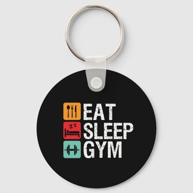 Funny Workout Fitness Exercise Eat Sleep Gym Key Ring (Front)