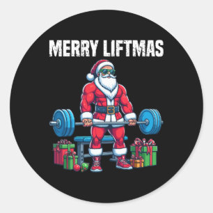 Funny Workout Lifting Christmas Santa Squat Gym Bo Classic Round Sticker