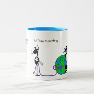 Funny World on a String Horse Cartoon Two-Tone Coffee Mug
