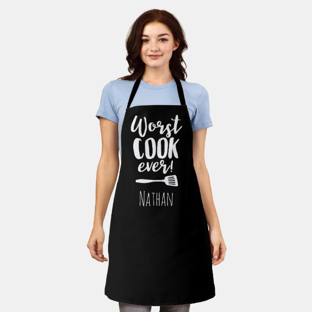 Funny Worst Cook Ever Chef and Cook Quote Apron (Worn)