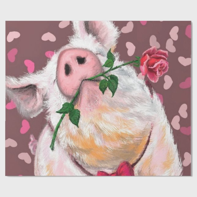 Funny Wrapping Paper Gentleman Pig with Rose (Flat)