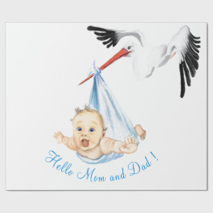 Funny Wrapping Paper Stork with Baby - Custom Text