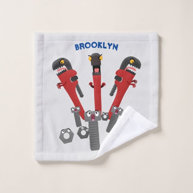 Funny wrench monster tools humour cartoon bath towel set (Wash Cloth)