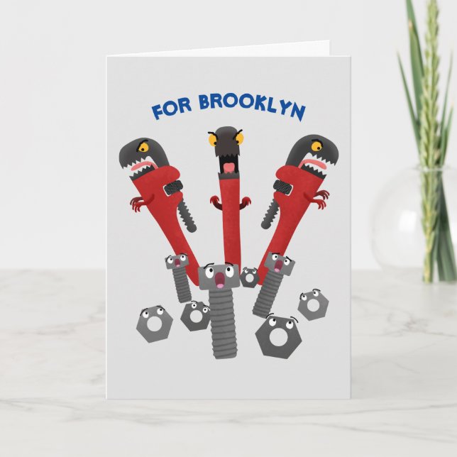 Funny wrench monster tools humour cartoon card (Front)