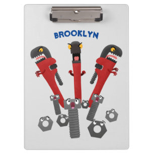 Funny wrench monster tools humour cartoon clipboard