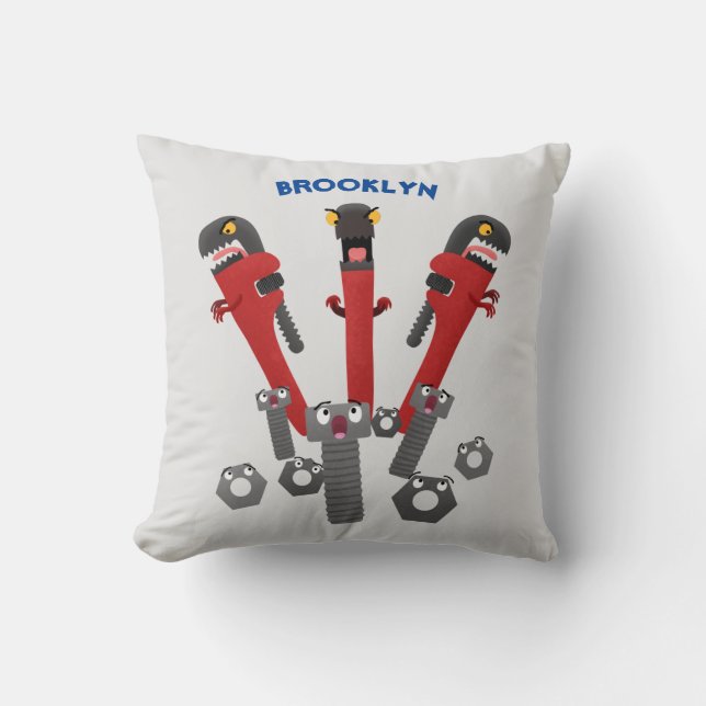 Funny wrench monster tools humour cartoon  cushion (Front)