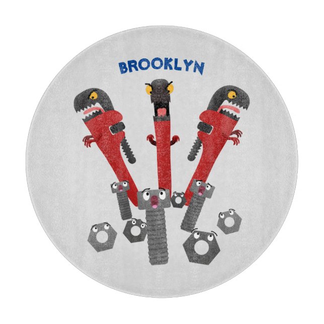 Funny wrench monster tools humour cartoon cutting board (Front)