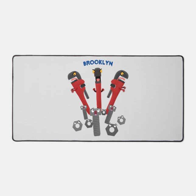 Funny wrench monster tools humour cartoon  desk mat (Front)