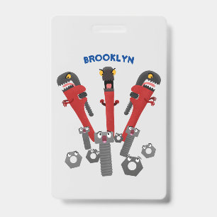 Funny wrench monster tools humour cartoon ID badge