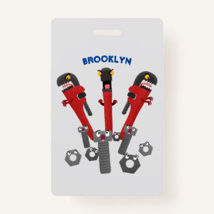 Funny wrench monster tools humour cartoon ID badge
