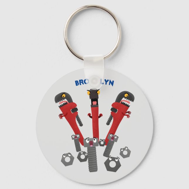 Funny wrench monster tools humour cartoon key ring (Front)