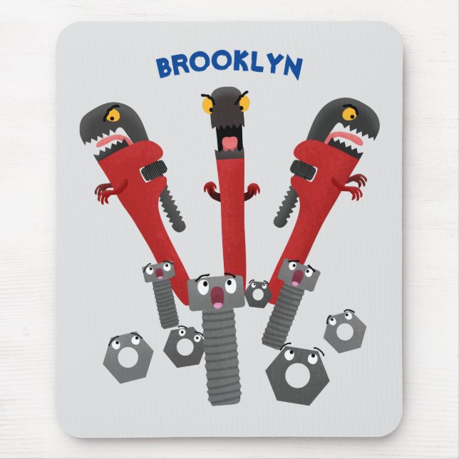 Funny wrench monster tools humour cartoon mouse mat (Front)