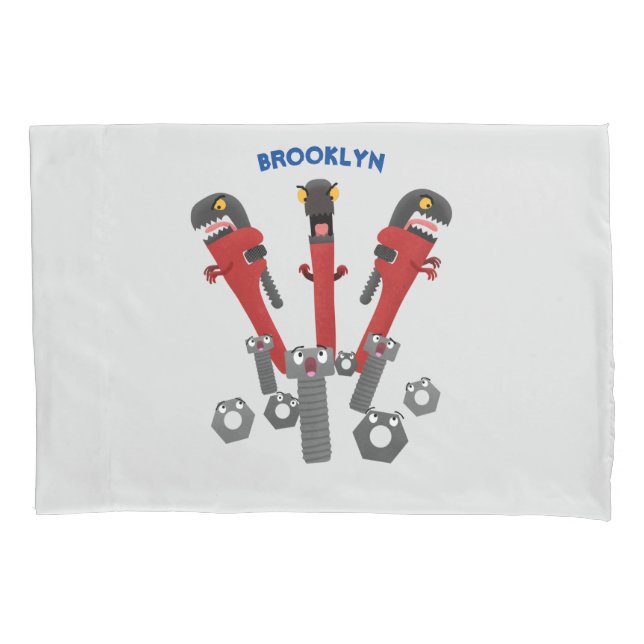 Funny wrench monster tools humour cartoon  pillowcase (Front)