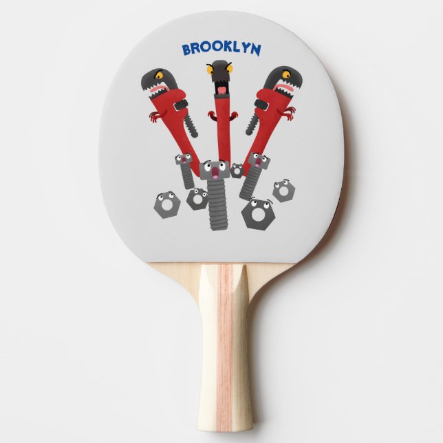 Funny wrench monster tools humour cartoon ping pong paddle (Front)