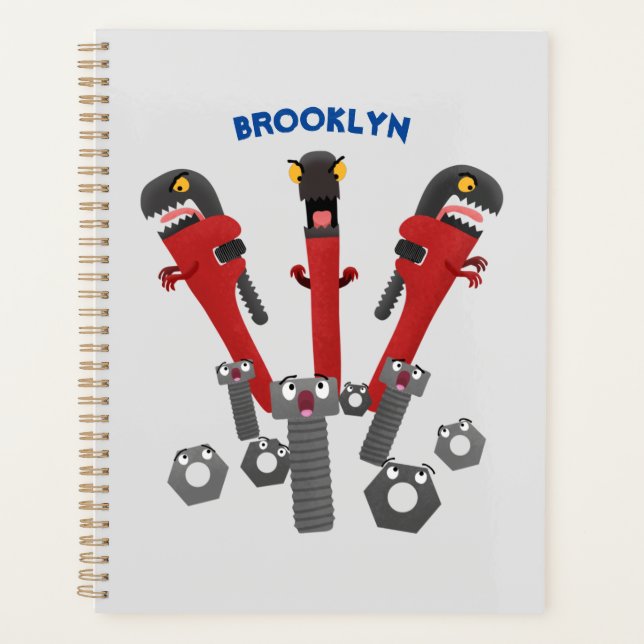 Funny wrench monster tools humour cartoon planner (Front)