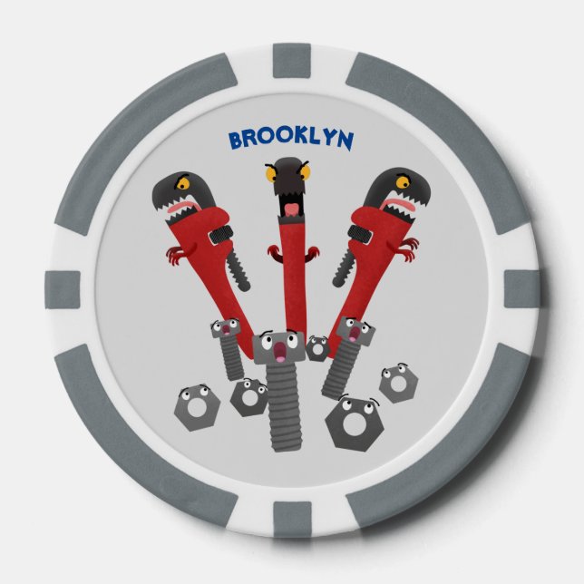 Funny wrench monster tools humour cartoon  poker chips (Front)