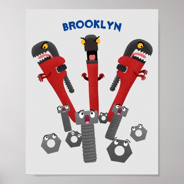 Funny wrench monster tools humour cartoon  poster (Front)