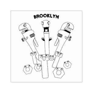 Funny wrench monster tools humour cartoon  rubber stamp