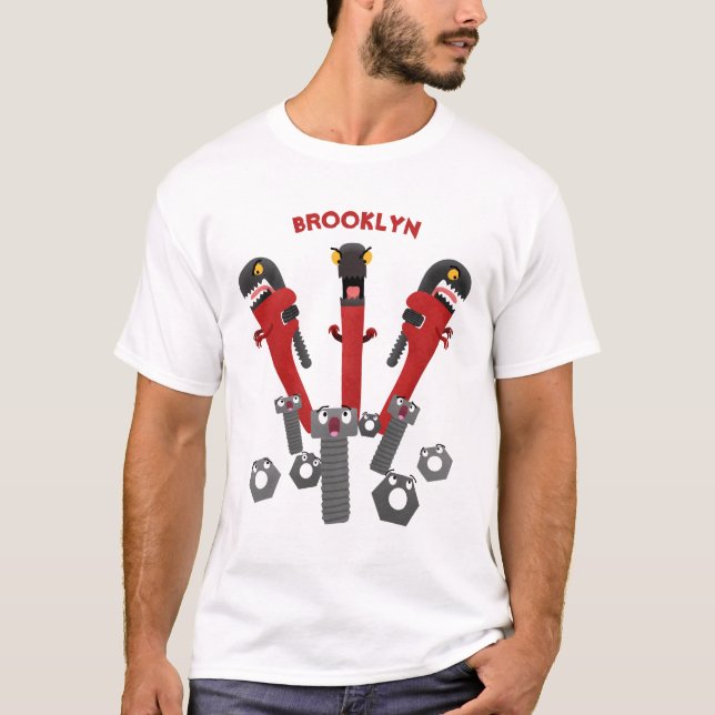 Funny wrench monster tools humour cartoon T-Shirt (Front)