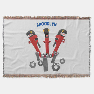 Funny wrench monster tools humour cartoon throw blanket