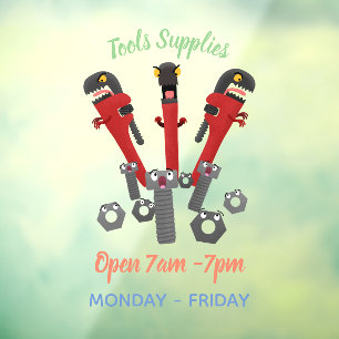 Funny wrench monster tools humour cartoon window cling