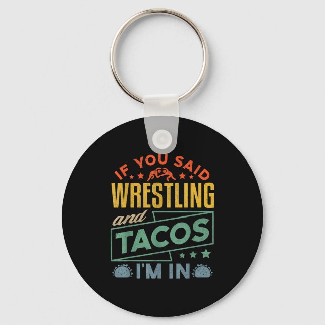 Funny Wrestling And Tacos Shirt Wrestle Retro Men  Key Ring (Front)