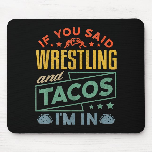 Funny Wrestling And Tacos Shirt Wrestle Retro Men  Mouse Mat (Front)
