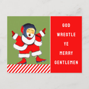 Funny Wrestling Christmas Holiday Postcard