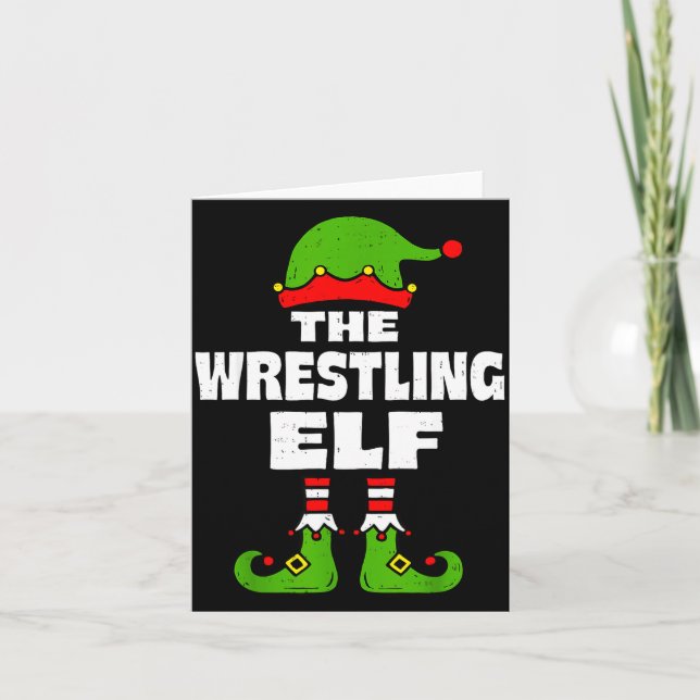 Funny Wrestling Elf Christmas Wrestler Mens Womens Card (Front)