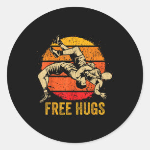 Funny Wrestling Hugs Wrestling Mom Men Boys Kids  Classic Round Sticker