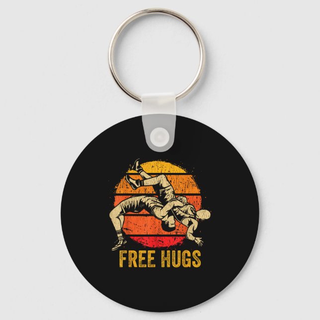 Funny Wrestling Hugs Wrestling Mom Men Boys Kids  Key Ring (Front)