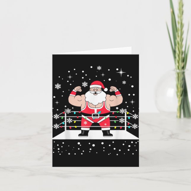Funny Wrestling Santa Xmas Lights Wrestling Christ Card (Front)