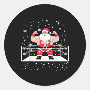 Funny Wrestling Santa Xmas Lights Wrestling Christ Classic Round Sticker