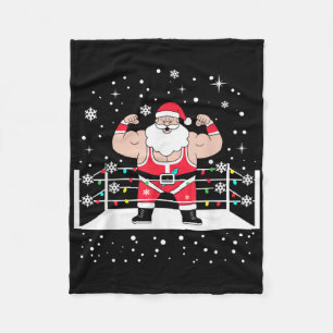 Funny Wrestling Santa Xmas Lights Wrestling Christ Fleece Blanket