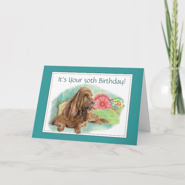 Funny Wrinkled Hound Dog Old Age 50th Birthday Card (Front)