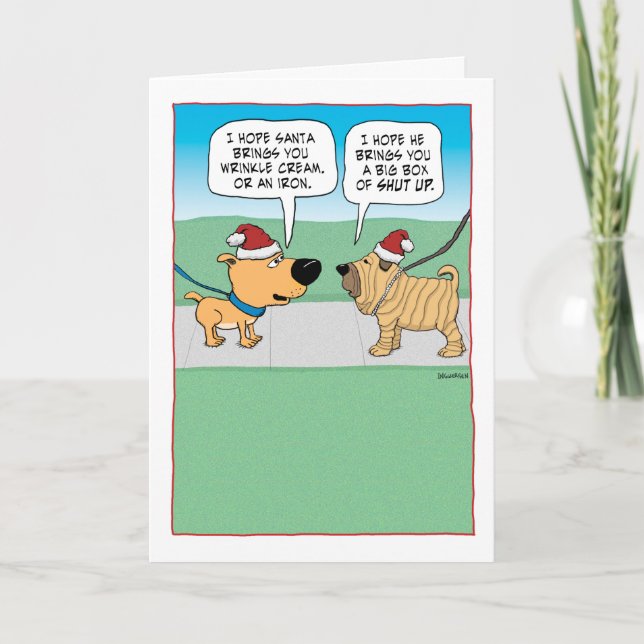 Funny Wrinkly Dog Christmas Holiday Card (Front)