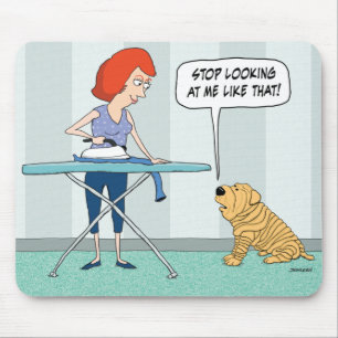 Funny Wrinkly Shar-Pei Dog Suspicious of Iron Mouse Mat