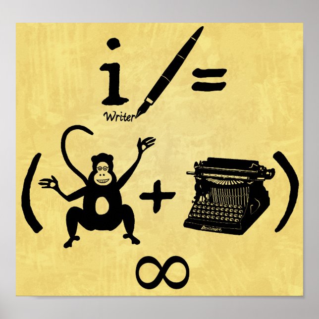 Funny Writer Monkey Typewriter Equation Poster (Front)
