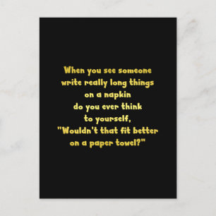 Funny Writing on a Napkin Joke Postcard