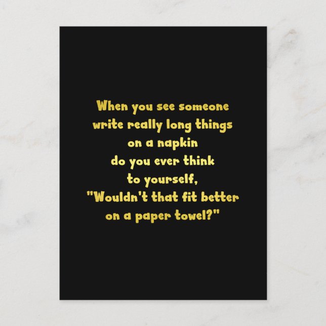 Funny Writing on a Napkin Joke Postcard (Front)