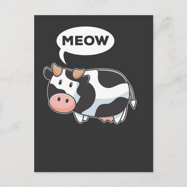 Funny Wrong Animal Sound Pun Cow and Cat Lover Postcard (Front)