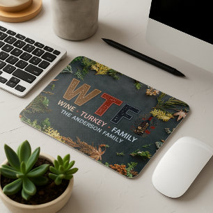 Funny WTF Wine Turkey Family Thanksgiving Mouse Mat