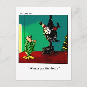 Funny X-mas Postcard Santa Stuck in Chimney