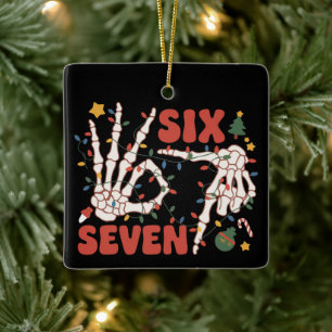 Funny Xmas 67 Skeleton Hand Six Seven Christmas  Ceramic Ornament